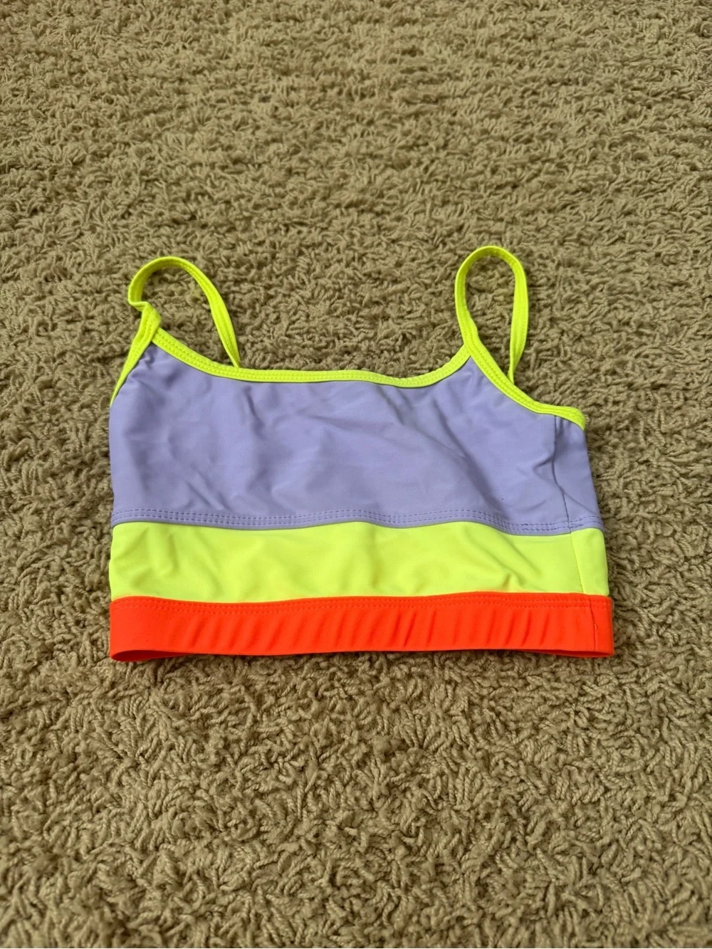 Girls Colorblock Dance Crop Top - Lavender, Neon Yellow & Orange